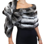 Natural chinchilla fur crossover wrap / shawl with bow design