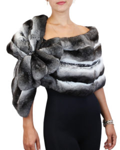 Natural chinchilla fur crossover wrap / shawl with bow design