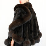 brown mink fur poncho with fox fur trim