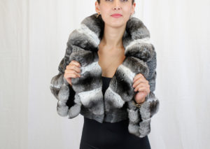 Natural gray Russian broadtail & chinchilla fur bolero jacket